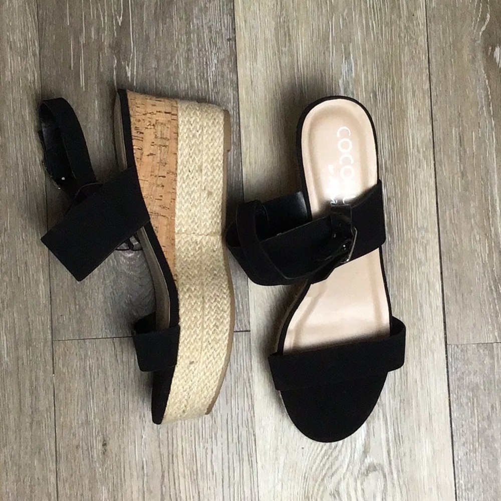 Brand new Coconuts by Matisse vegan cork jute platforms black straps size 8.5